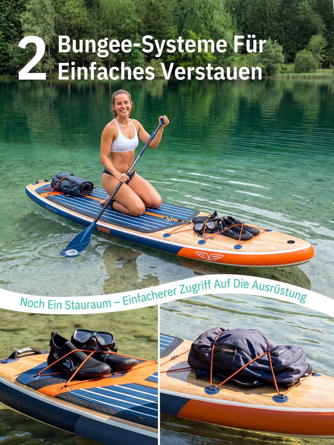 Niphean (Extra Groß) Stand Up Paddling Board, SUP für 2+1 Personen/Familien, SUP Board mit (Anfängergeeignet) Balancierflügel, wasserdichte Handyhülle, Stand Up Paddle Board for Adults, Geschenkideen
