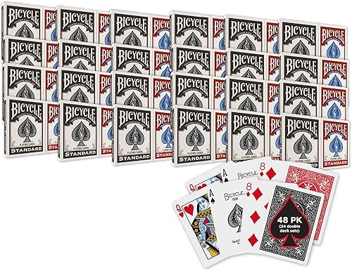 Miniatura 14 de Bicycle Juego de 4 Mazos de Cartas, Barajas de Tamaño Póquer con Índice Estándar en Rojo y Negro para Póquer, Blackjack, Rummy, Noches de Juego