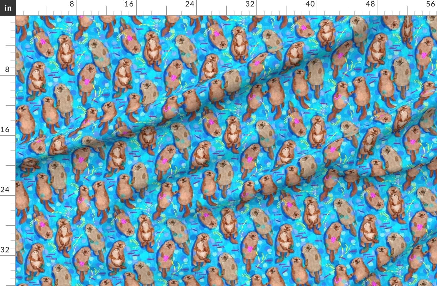 Spoonflower Fabric - Sweet Playful Otters Sea Aquatic Swimming Animals Watercolor Boy Girl Printed on Organic Cotton Sateen Fabric by The Yard - Sewing Quilting Apparel Home Decor