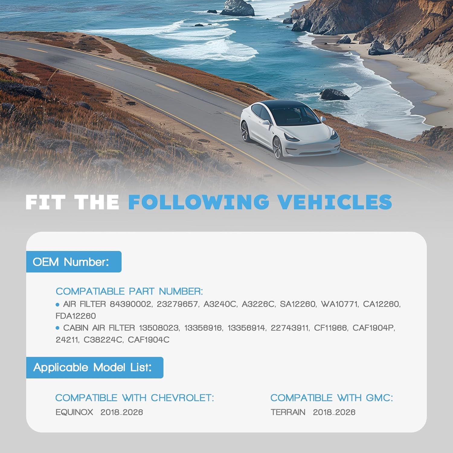 Engine & Cabin Air Filter Kit Compatible with Chevrolet Equinox 2018-2026 L4 1.5L 1.6L 2.0L Fit for GMC Terrain 2018-2026 L4 1.5L 1.6L 2.0L Replaces 84390002 & 13508023