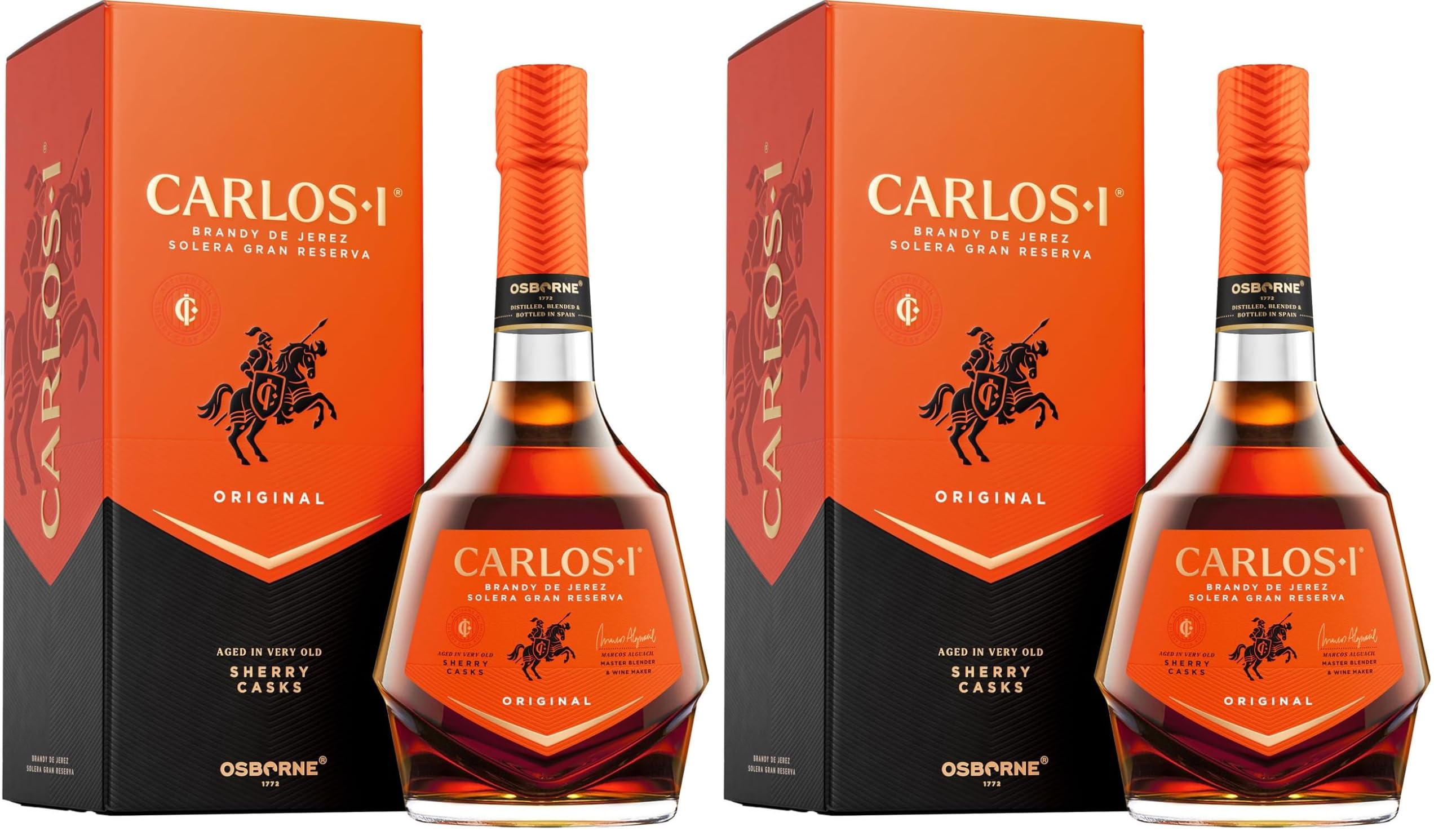 Carlos I Brandy D.O. Jerez Solera Gran Reserva | Más de 130 años de maestría | Elaboración artesanal | Envejecido a partir de la destilación de vino en botas de roble americano | 700 ml (Paquete de 2)