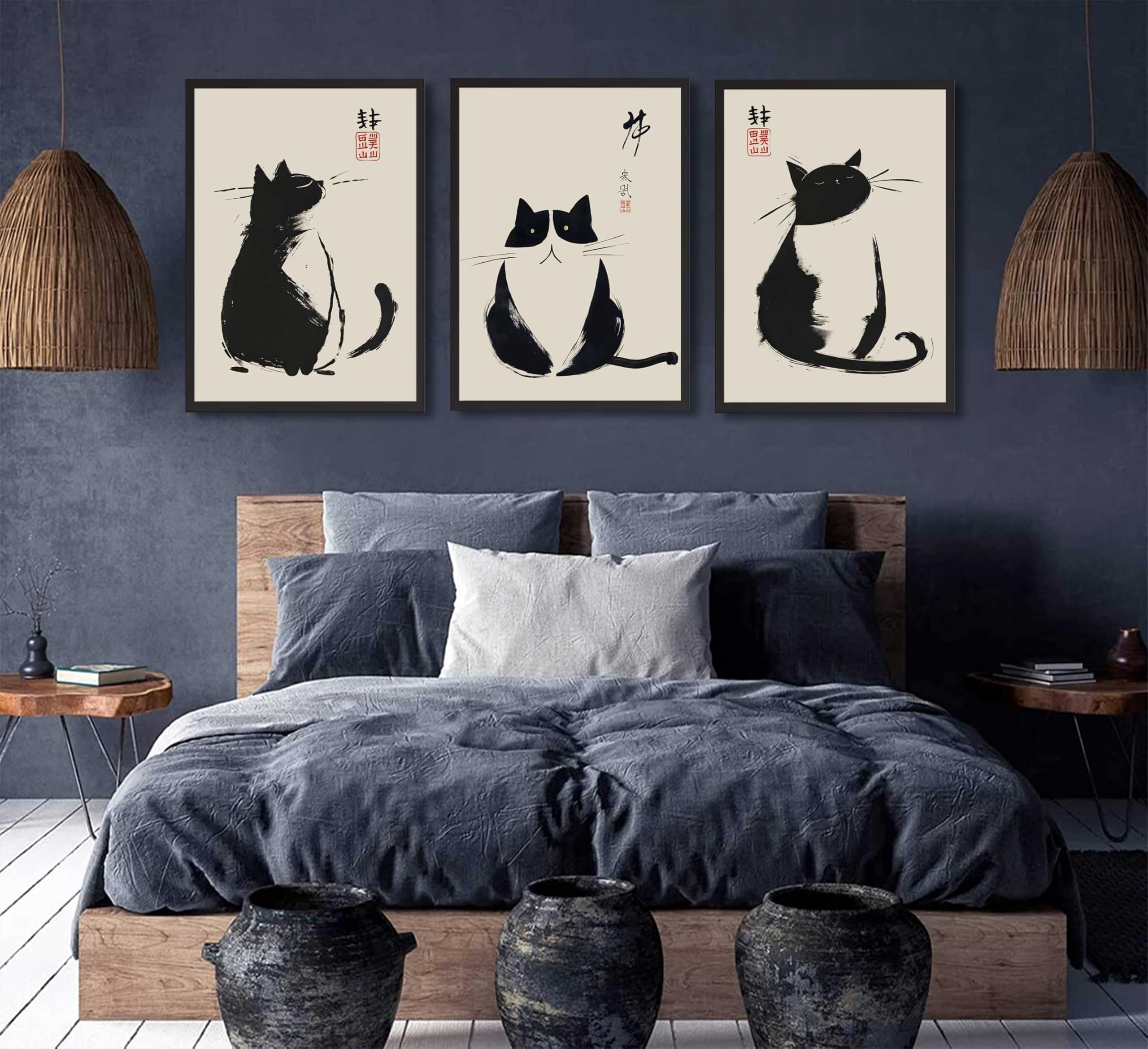 Amazon.com: EFGETTPD 3Pcs Vintage Japanese Cat Wall Art Cute Funny