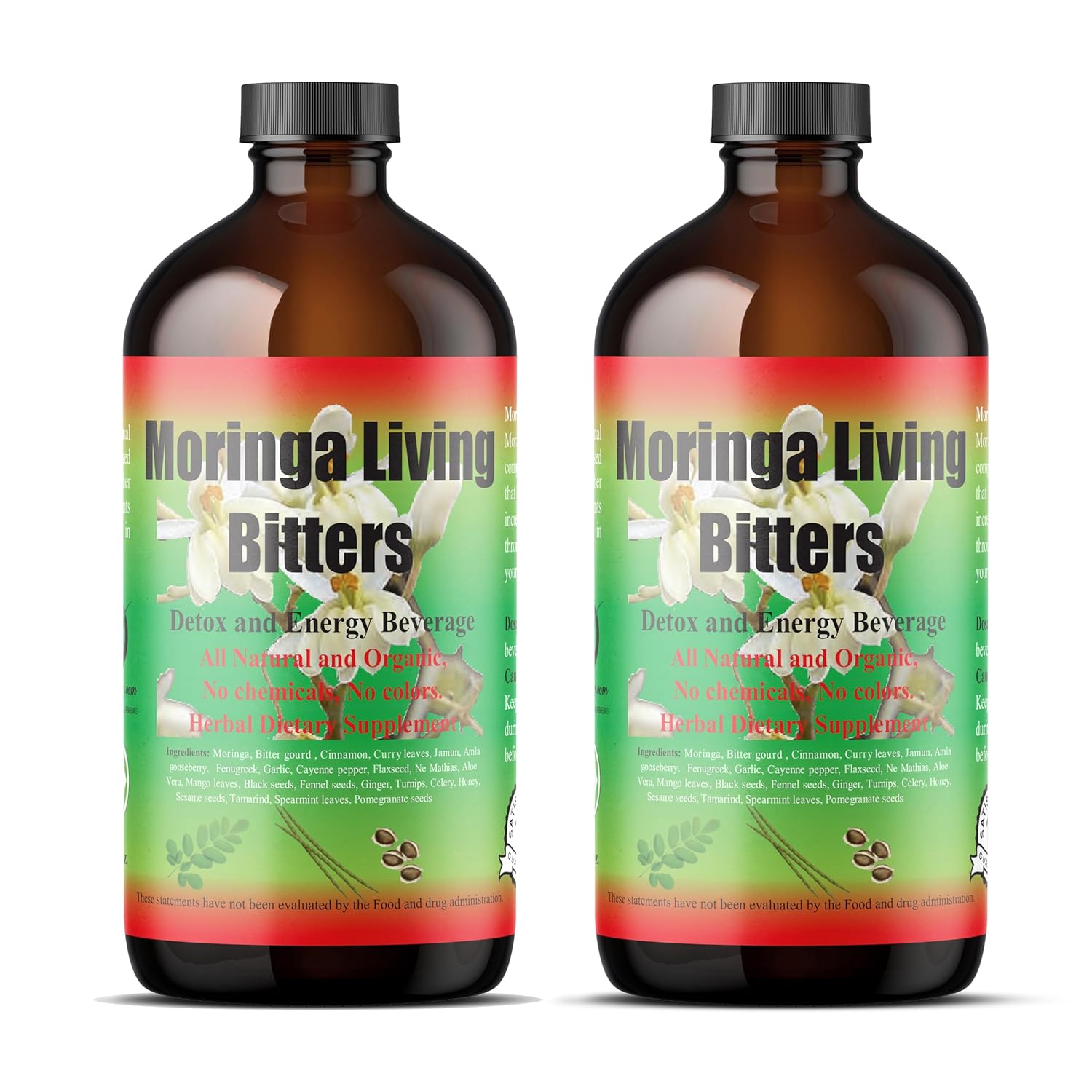 Herboganic Moringa Living Bitters for overall Health and wellness | Pack of 2| 16oz