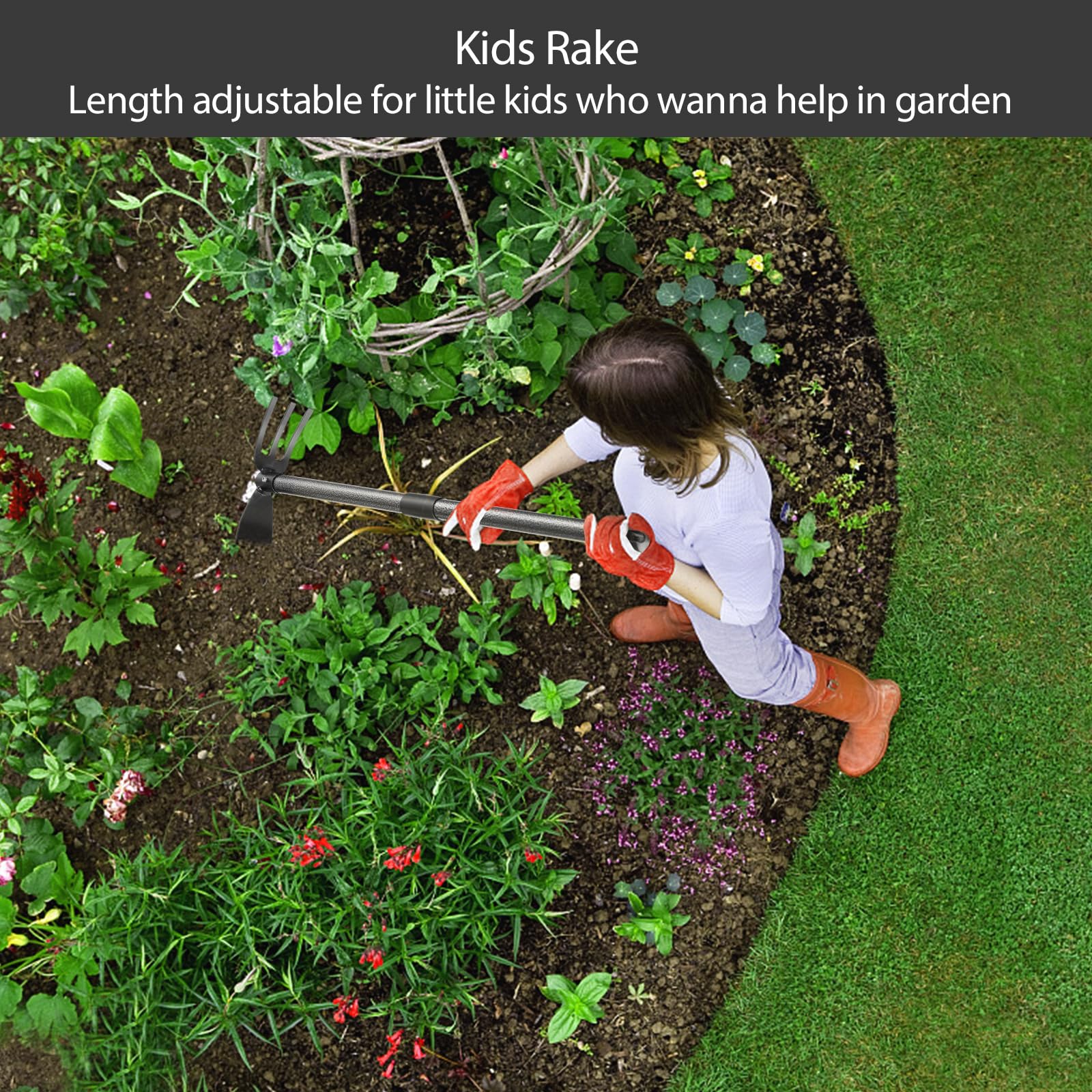 Zappa e coltivatore attrezzi manuali da giardinaggio, zappa da giardino in acciaio inox resistente e 3 forchette per giardinaggio diserbo piantare con manico regolabile 114,3 cm