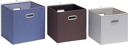 Miniatura 4 de SunnyPoint Cesta de almacenamiento plegable de tela, cajas plegables de almacenamiento, cajón de tela con mango de metal para estante de armario,