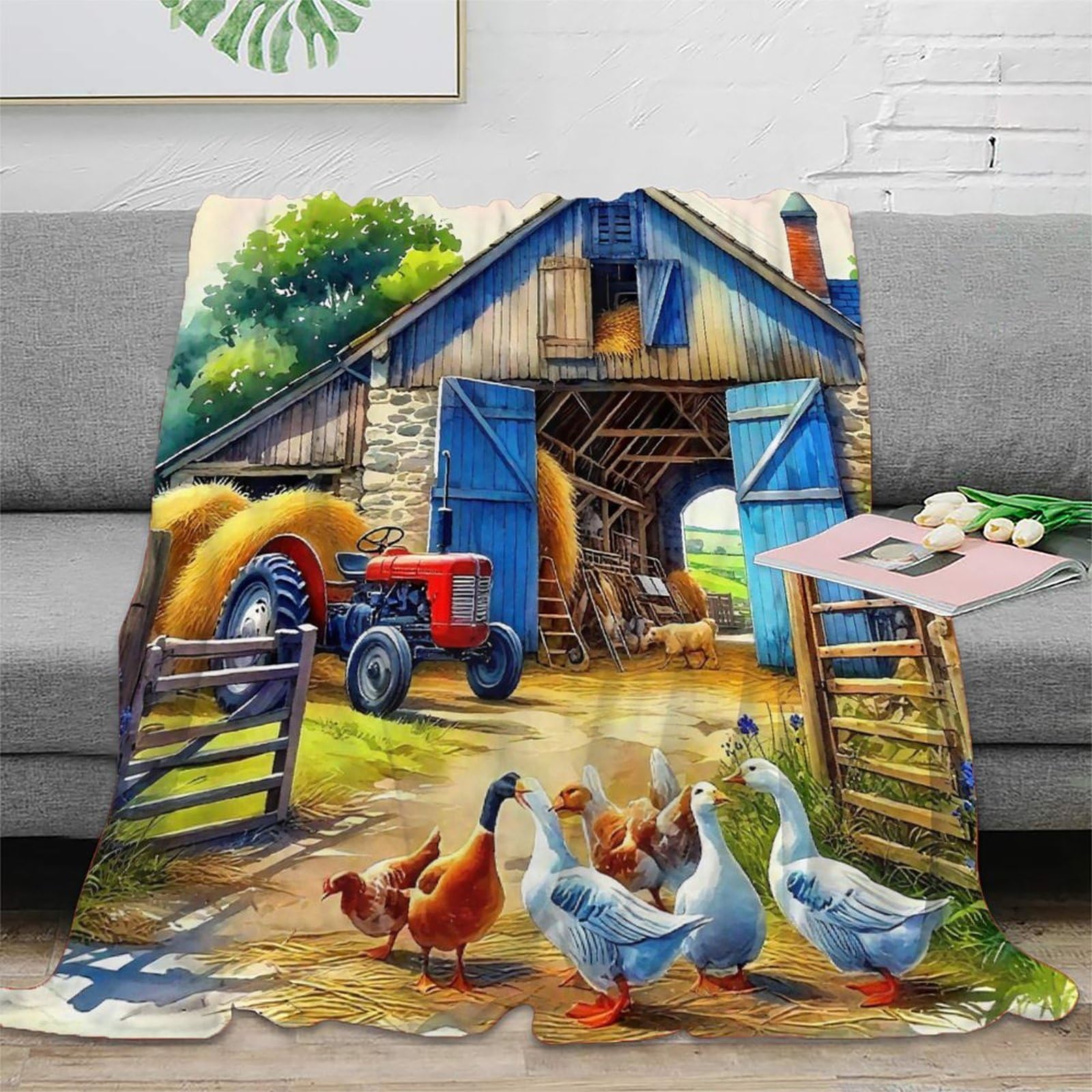 Couverture tracteur 3D en microfibre douce et chaude pour lit enfant