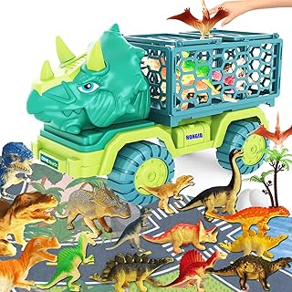 Dinosaur Truck Toys for Kids 3-5, Triceratops Car Toy with 15 Dino Figures,Large Activity Play Mat, Dinosaur Eggs, Dinosaur Gifts Play Set for Boys and Girls,Christmas Stocking Stuffers for Kids