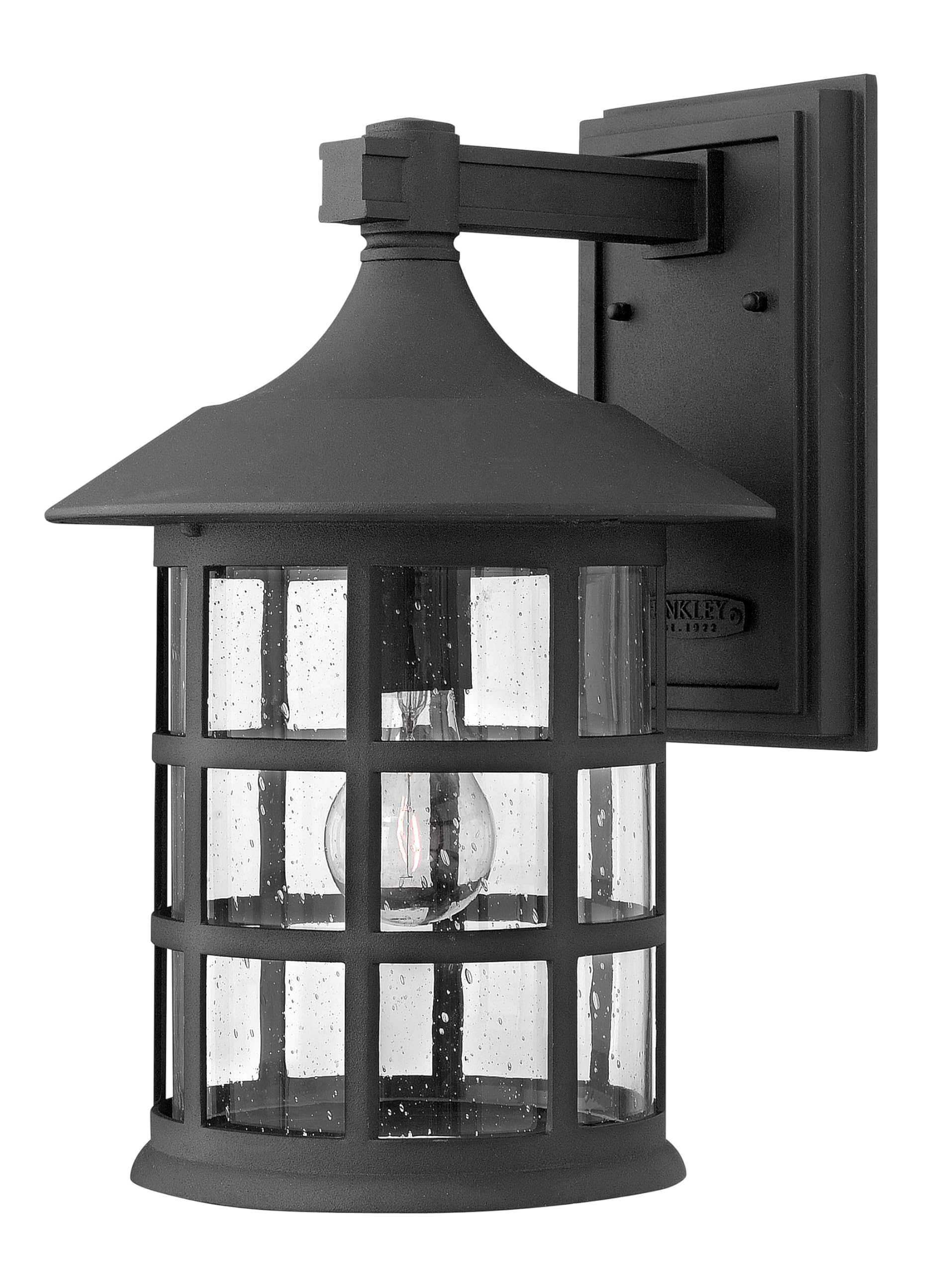 Hinkley Freeport Medium Wall Mount Lantern - Traditional, 1-Light, Aluminum, Clear Seedy Glass - Black Finish