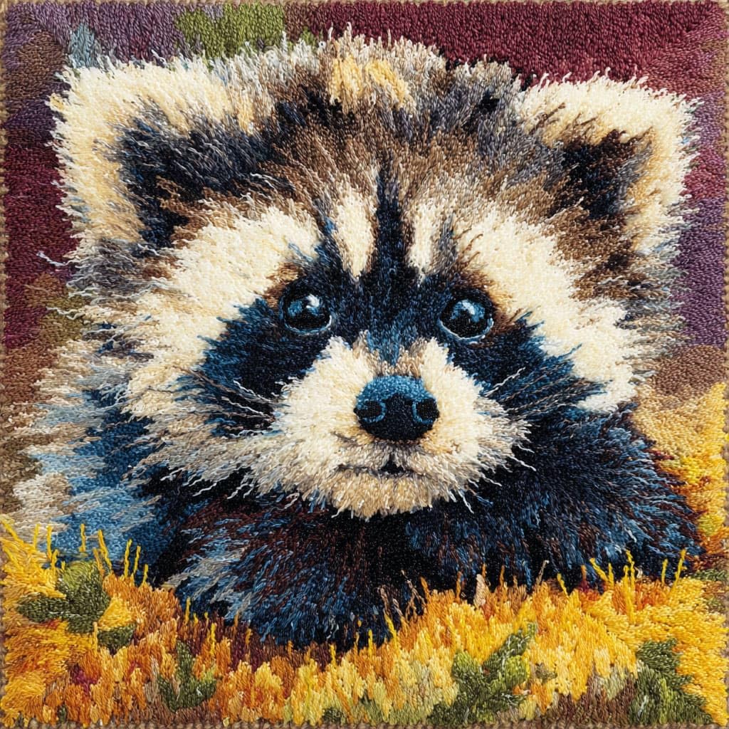 Henypt Latch Hook Pillow Case Embroidery Kits, Raccoon