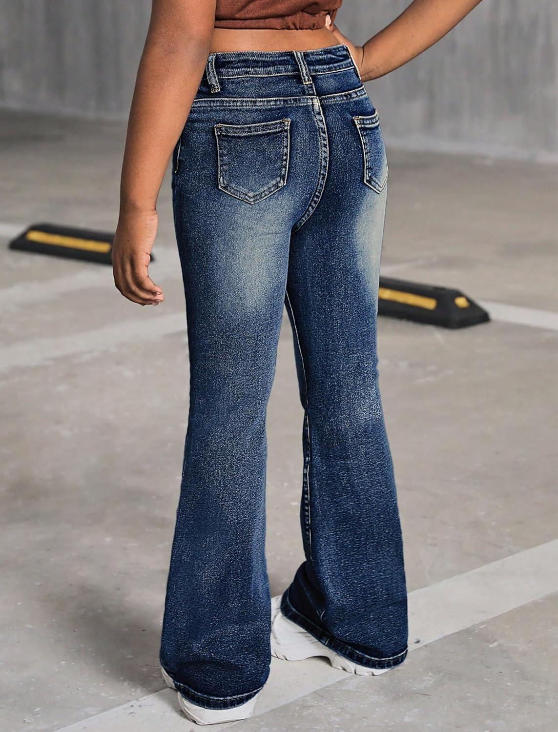 Girls Jeans Flare High Elastic Waist Denim Pants Bell Bottom Stretch Cute Y2K Streetwear with Pockets 7-14Y - Image 4