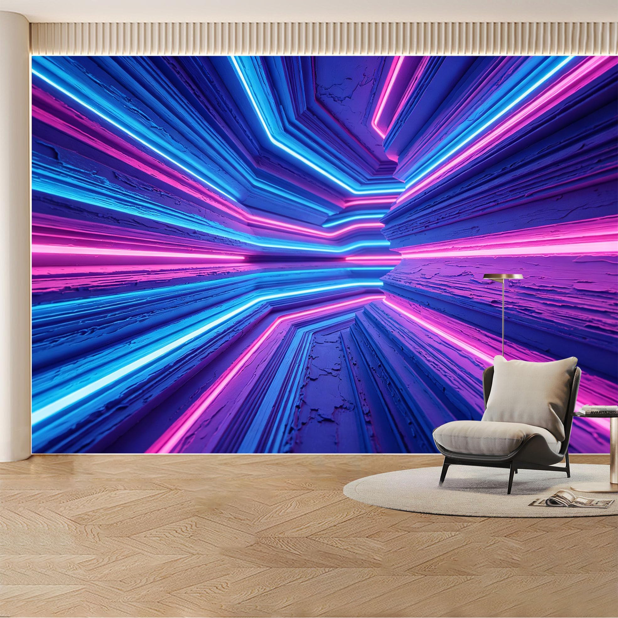 Custom Wall Mural Wallpaper Neon Tunnel Abstract Landscape Modern 3D Effect Wall Decor Futuristic Luxury Style Removable SelfAdhesive Large Photo for Living Room， Bedroom， Office