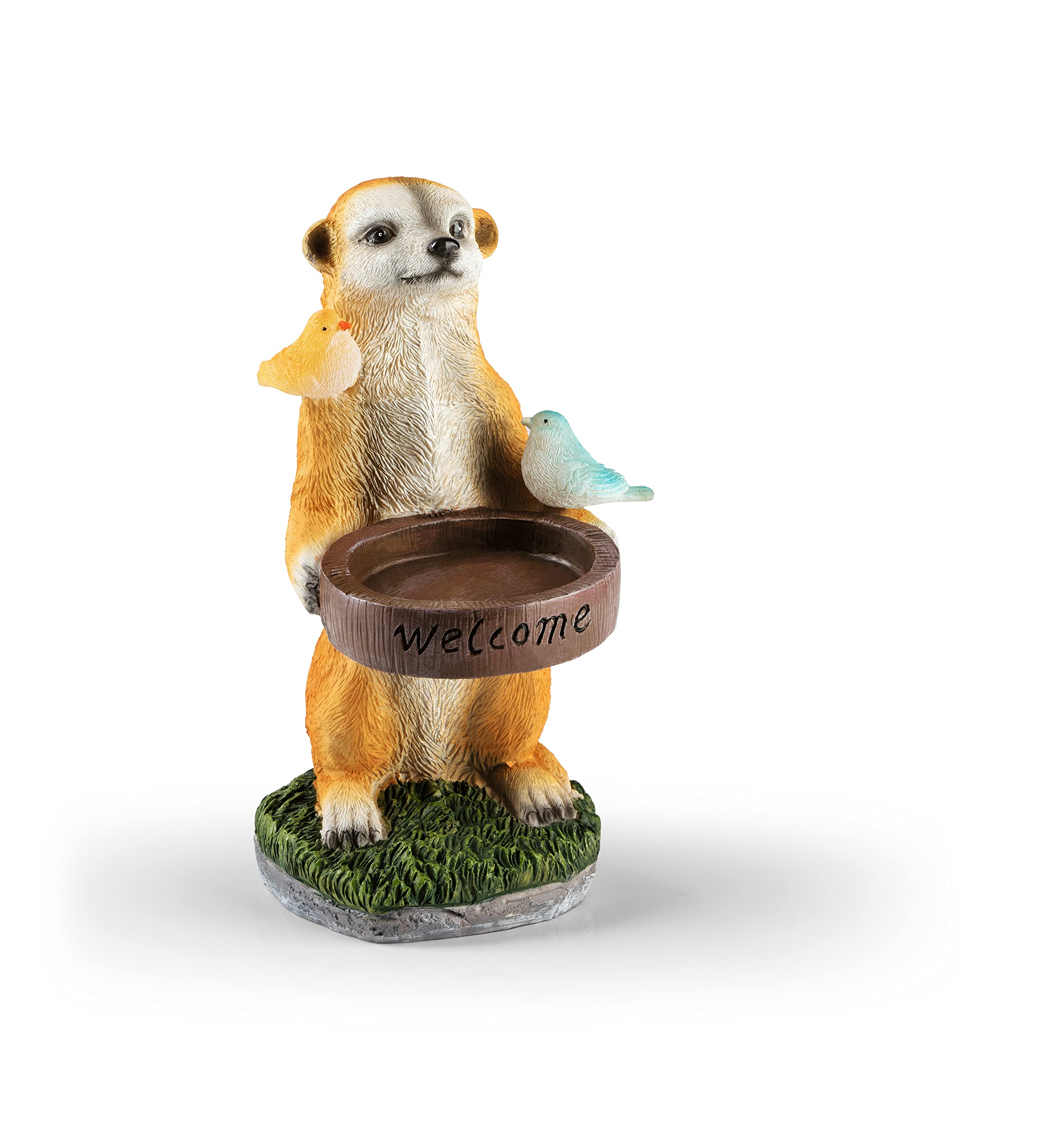 EASYmaxx Solaire Del Suricate avec Bain pour Oiseaux | sans Fil avec capteur Automatique de lumière | Fidèle aux détails | Décoratif pour Jardin, Balcon, terrasse | Durée d'éclairage de 8 Heures
