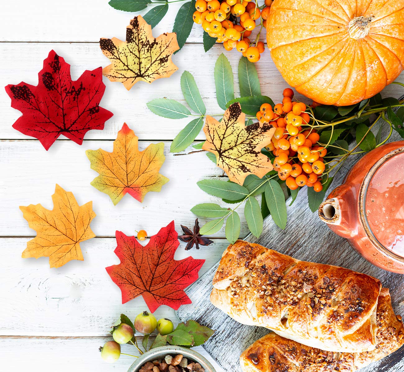 CIATBYYJ 400 stuks kunstmatige esdoornbladeren, realistische herfstdecoratie, 5 kleuren, herfstbladeren, decoratie, herfstdecoratie voor Thanksgiving, Halloween, Kerstmis, bruiloften, feesten, kunst