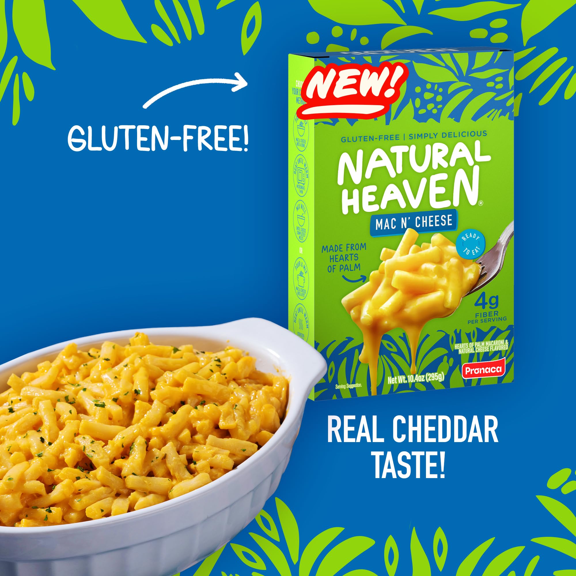 Natural Heaven Hearts of Palm Mac N’ Cheese, Gluten-Free, 6-Pack, Prepared Meals, Ready to Eat in 60 Seconds, 9 Oz Boxes
