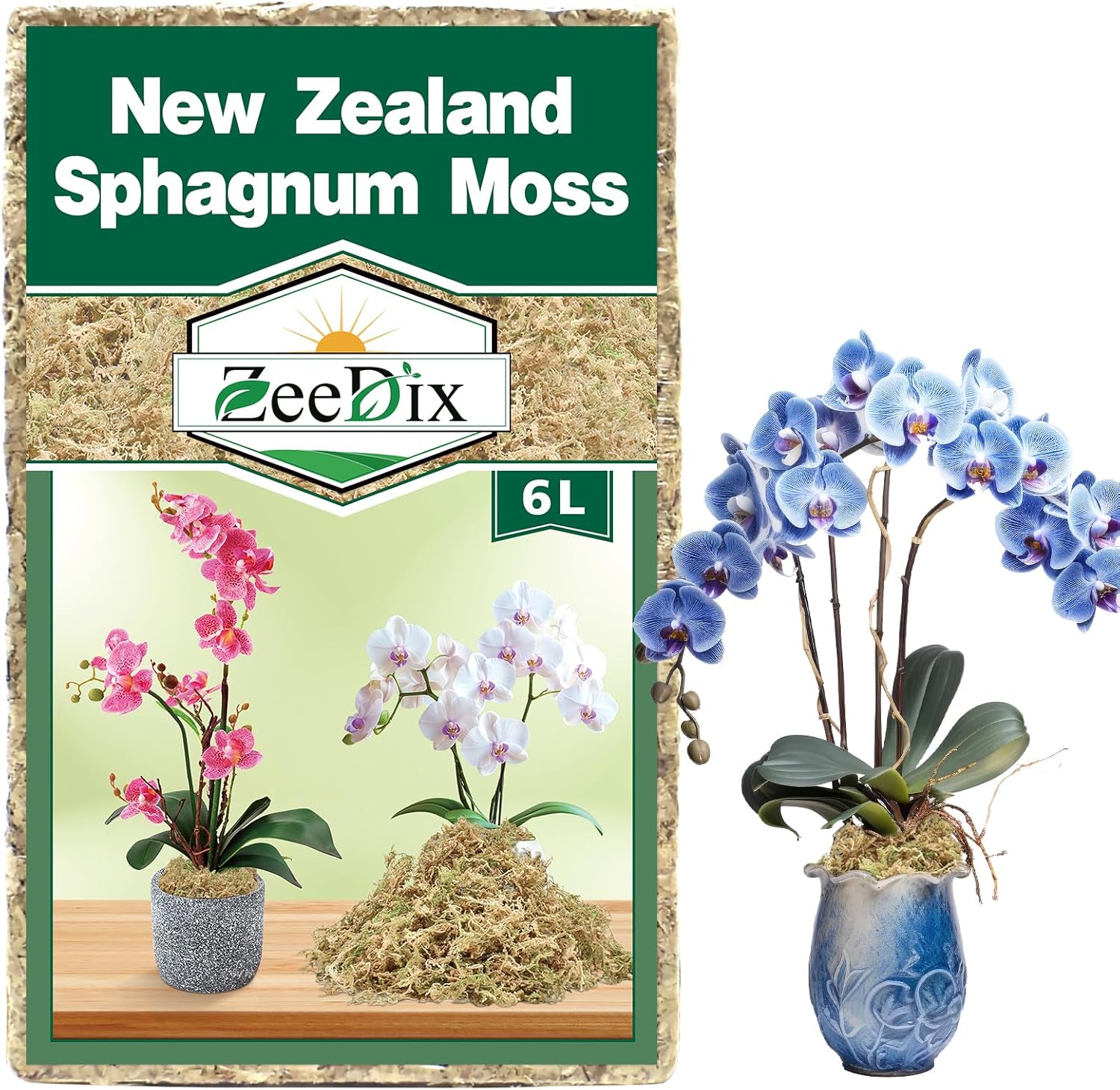 ZeeDix 6L Premium Sphagnum Moss for Plants Indoor, New Zealand Sphagnum Moss for Orchid Potting Mix Terrarium Succulent Carnivorous Ferns Hosta Garden & Reptile Habitat