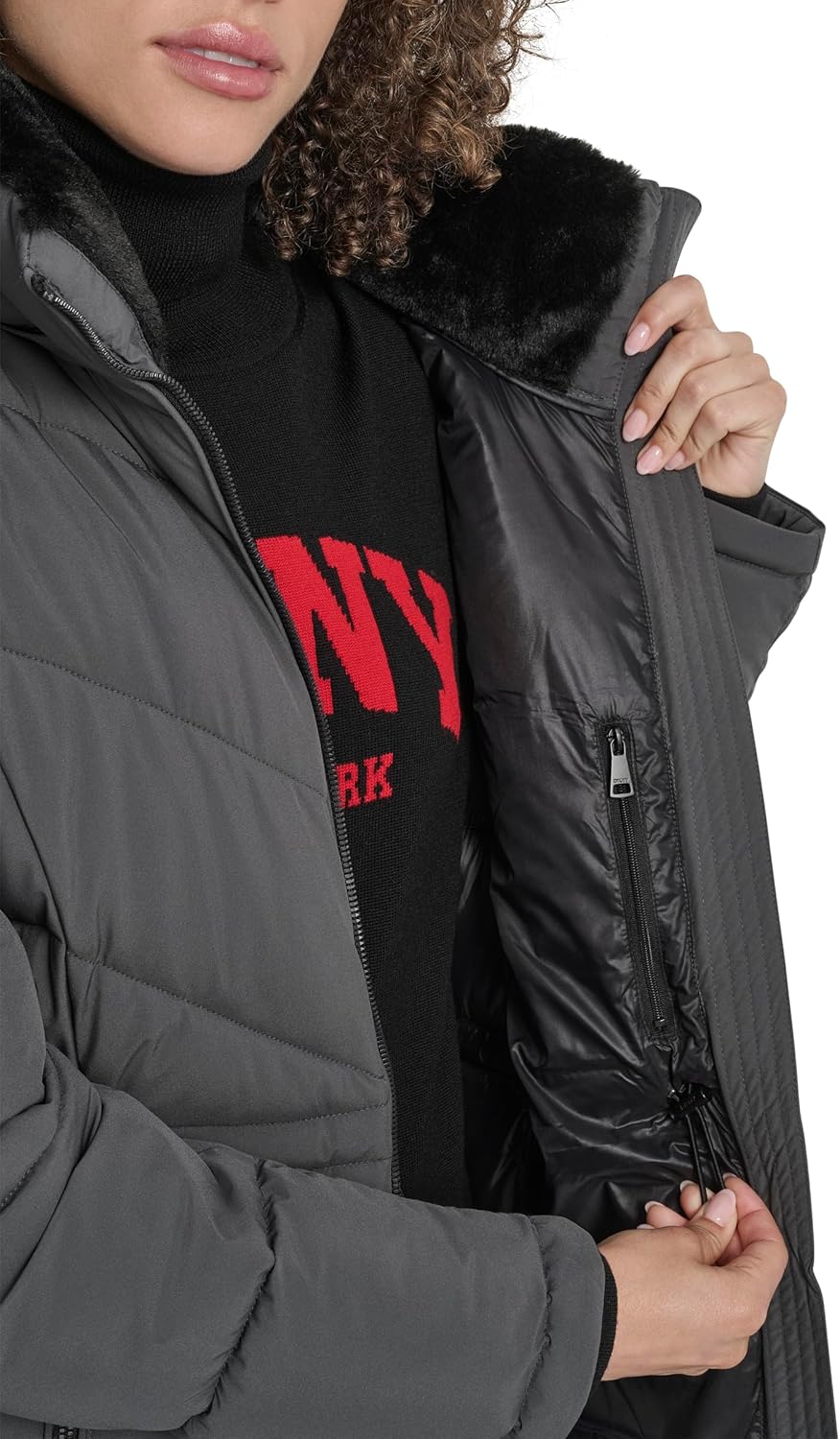 DKNY Women's Walker-length Puffer Coat With Hood and Adjustable Internal Drawcord – Quilted Long Winter Jacket - Image 5