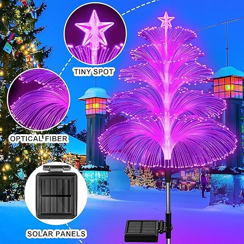 Miniatura 6 de WRRLIGHT 6 luces solares de árbol de Navidad para exteriores, impermeables, para árbol de Navidad, medusas, 5 capas, fibra óptica, 7 colores
