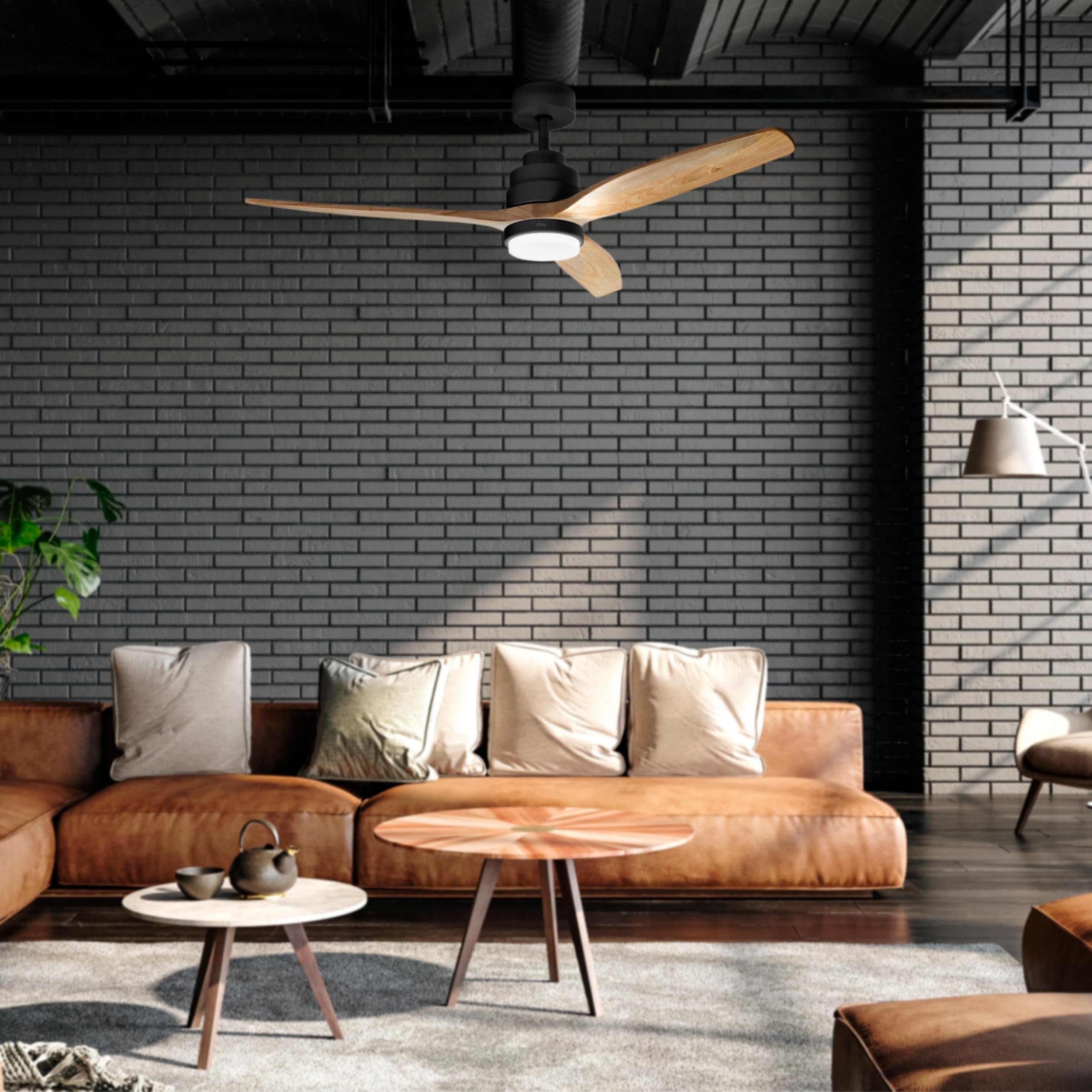Ufesa Ventilador de Techo con Luz LED, 40W, 6 Velocidades, Ultra Silencioso, 3 Aspas Madera Natural 132cm, Función Verano - Invierno, Temporizador 8h, 3 Niveles Luz, Mando a Distancia, Negro - Haya