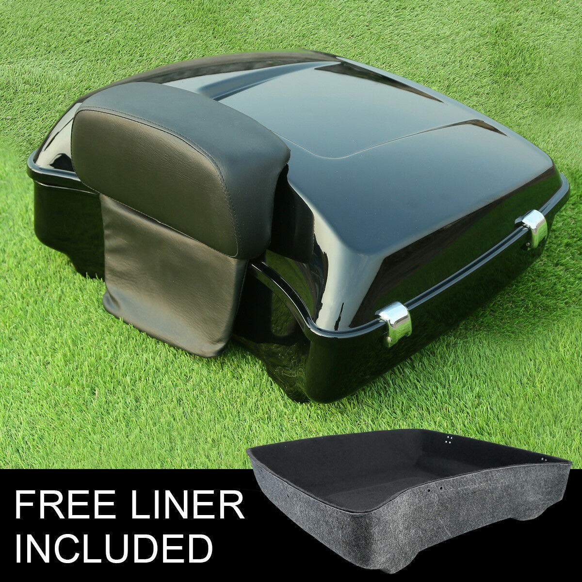 TCT-MOTORPARTS Vivid Black Chopped Tour Pack Trunk Backrest & Base Plate Fit For Harley Tour Pak Pack Street Road Glide 2014-2025