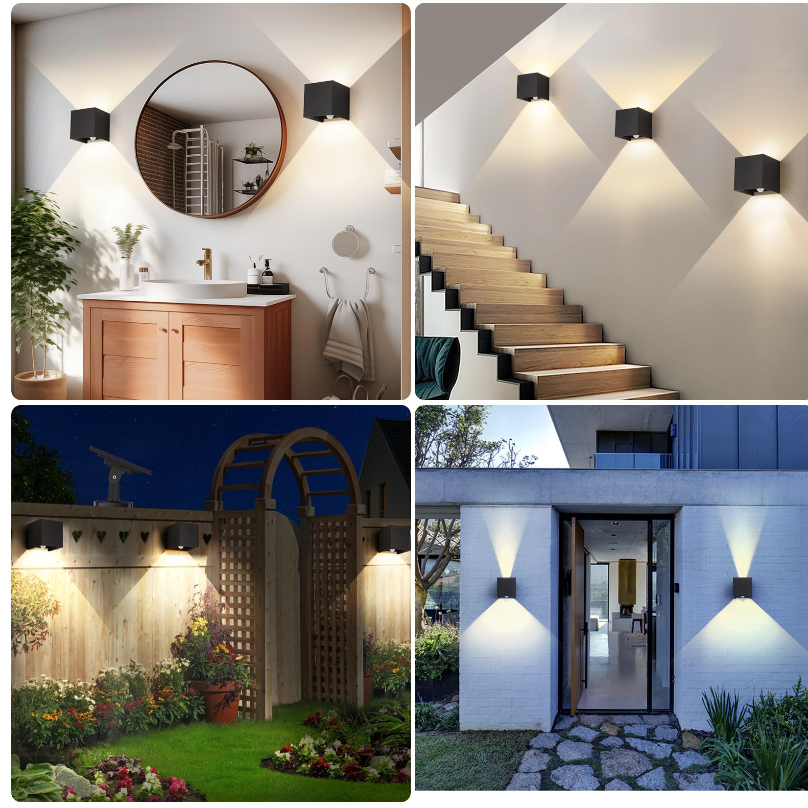 FUPE 2 Piezas LED 15W Aplique de Pared Exterior Interior Luz Ajustable de 3 Colores IP65 Impermeable Lámparas de Pared Apliques de exterior cuadrada de aluminio Ángulo de luz ajustable 11CM Antracita — view 31