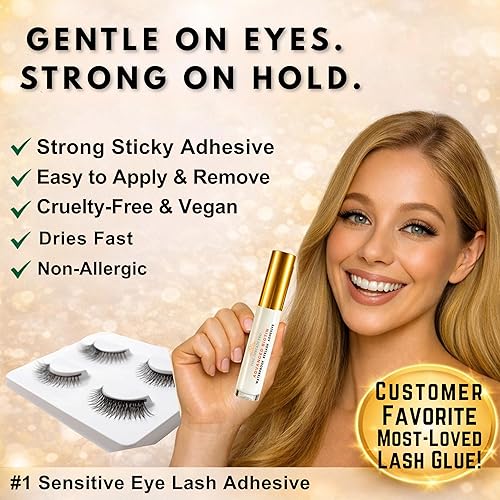 Miniatura 7 de Pegamento de pestañas transparente 2 en 1 con biotina, seguro para ojos sensibles; pegamento de pestañas con brocha fuerte de fijación en racimo