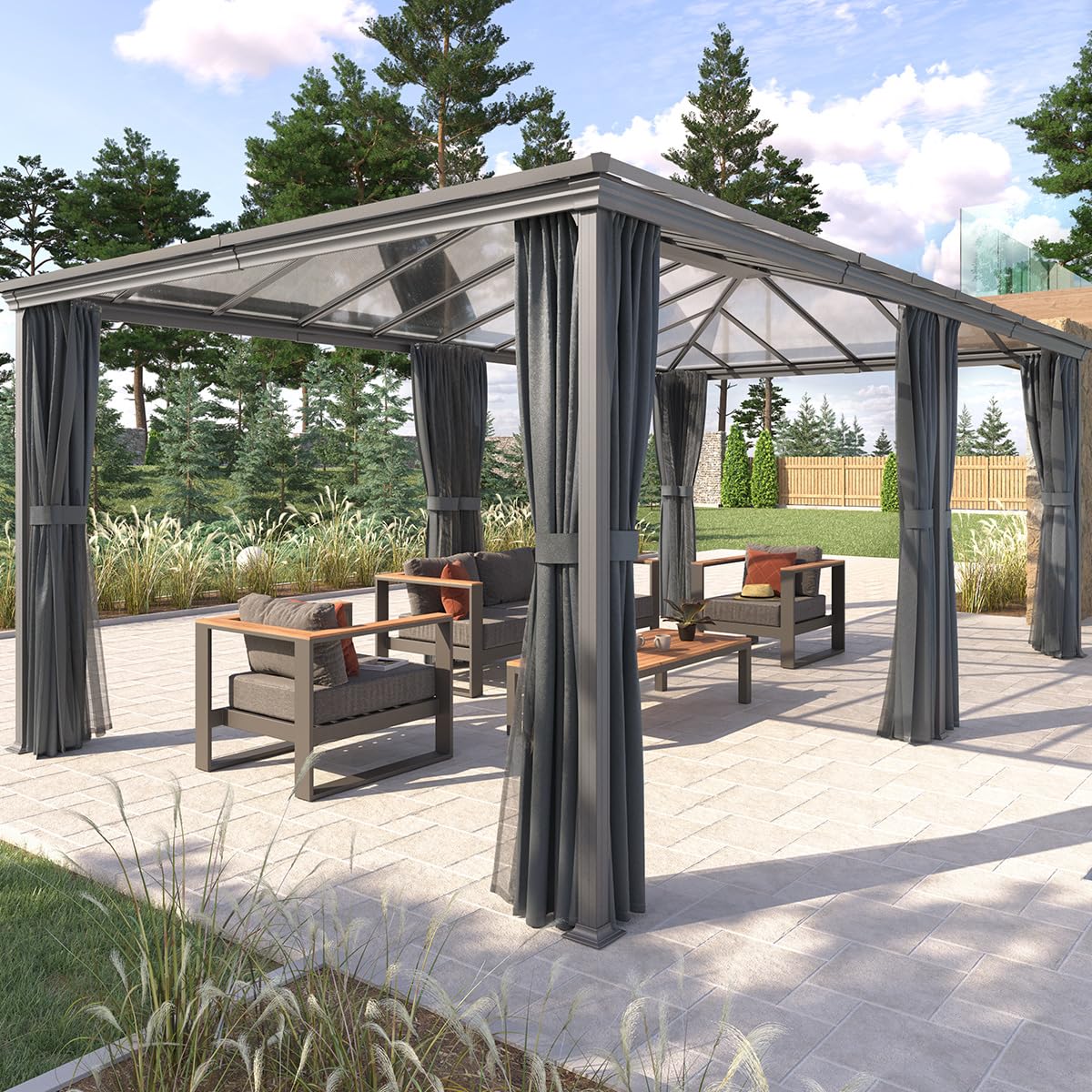 Hespéride - Pergola autoportante Belize Graphite 3,6 x 6m en Aluminium et Polycarbonate