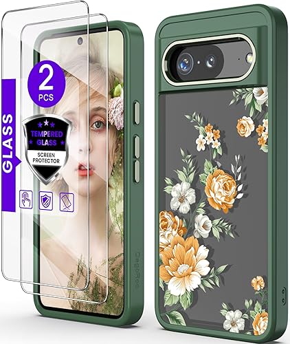 Funda para Pixel 8, funda Google 8 con protector de pantalla de vidrio templado 2 unidades, protección de grado militar, TPU suave y policarbonato