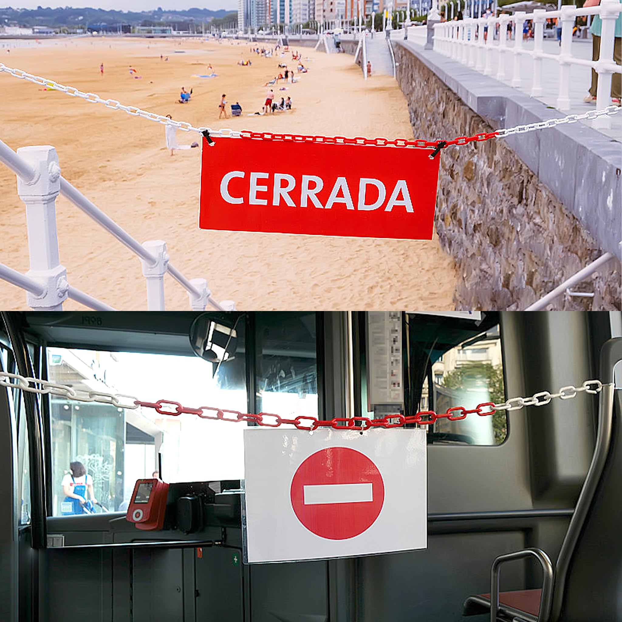 UISEBRT Cadena de plástico de 50 m, color rojo/blanco, 6 mm, cadena de seguridad de plástico