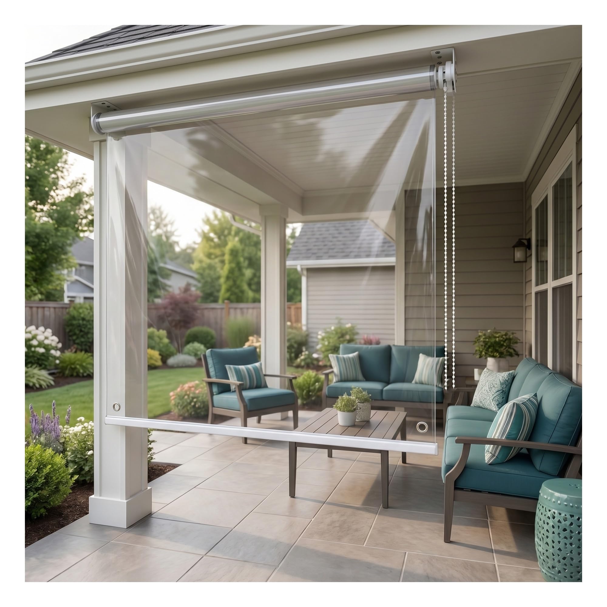 Clear Waterproof Roll Up Blinds for Outdoor, Transparent PVC Curtains, Customizable Windproof Vinyl Roller Shades， for Pergola, Patio, Porch Easy Pull Up/Down(W125*H180cm/W49.21*H70.86in)