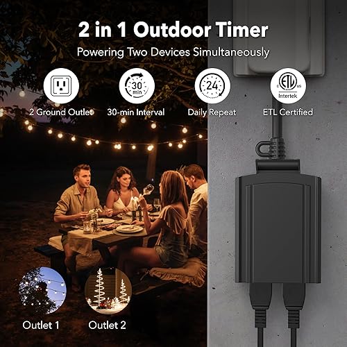 Vista 14 de BN-LINK Temporizador mecánico de luz para exteriores de 24 horas, impermeable, resistente, 15 A 1/2 HP, 1 toma de temporizador a tierra