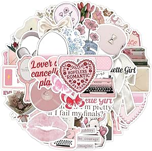 Hoxfly 100Pcs Cute Pink Stickers for Teens Adults, 4-6cm Small Size Trendy Sticker, Vinyl Waterproof Aesthetic Decals for Water Bottle Laptop Phone Computer Guitar Luggage Journaling Skateboard Helmet