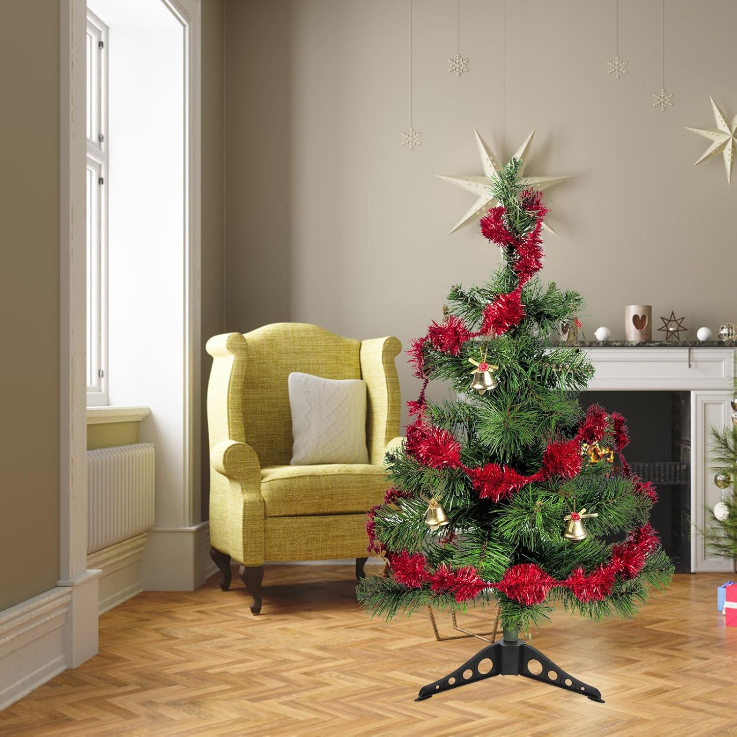 OSALADI 4pcs Christmas Tree Stand Bracket Stable Abs Support for Artificial Xmas Trees Dark Green with Center Home Holiday Decoration Accessories