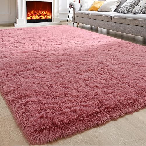 Comeet Super Soft Bedroom Rug Fluffy Carpets 4 x 6 Feet Grey Shaggy Area Rug for Living Room Bedroom Baby Room Non-Slip Indoor Room Carpet for Kids