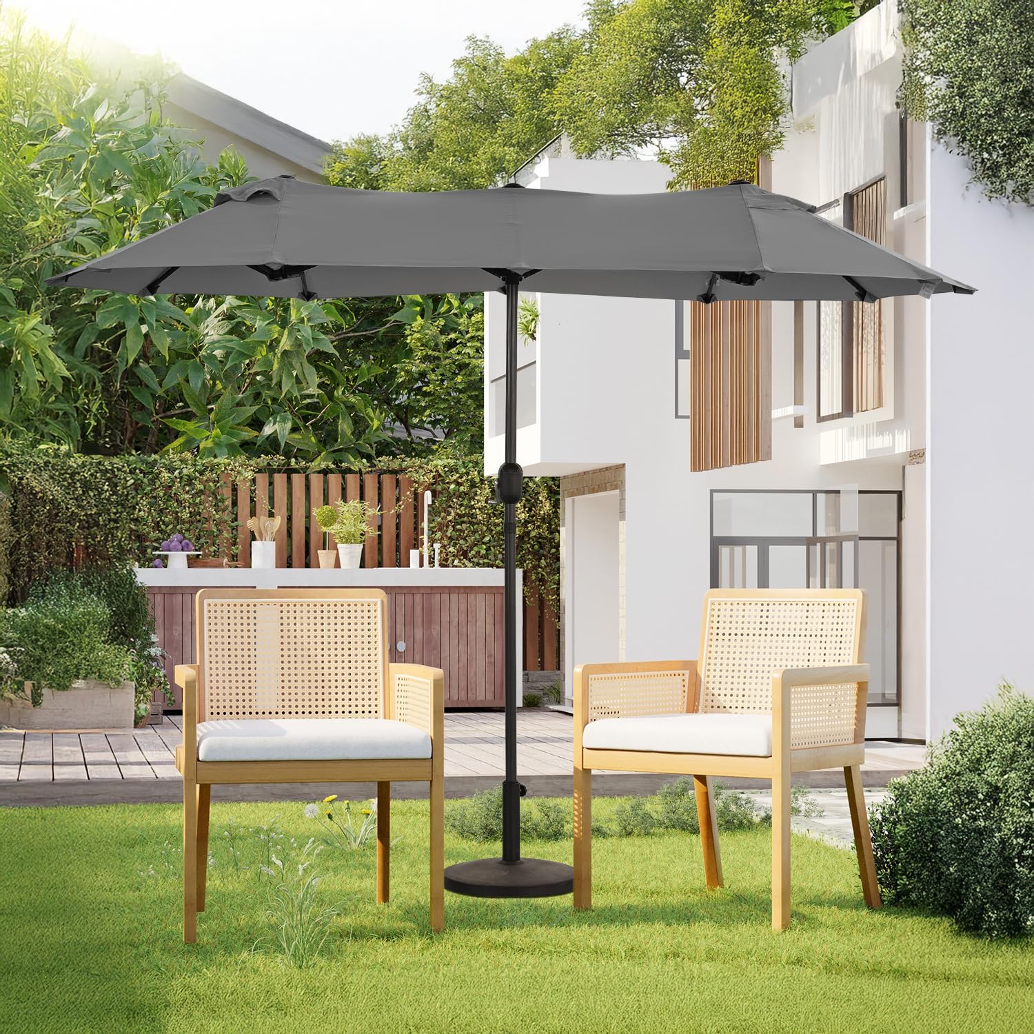 Angel Living Doble Sombrilla de Mercado 297 x 153 cm, Sombrilla de Jardín Protección contra Solar UV50+, Parasol para Jadín, Patio, Terraza