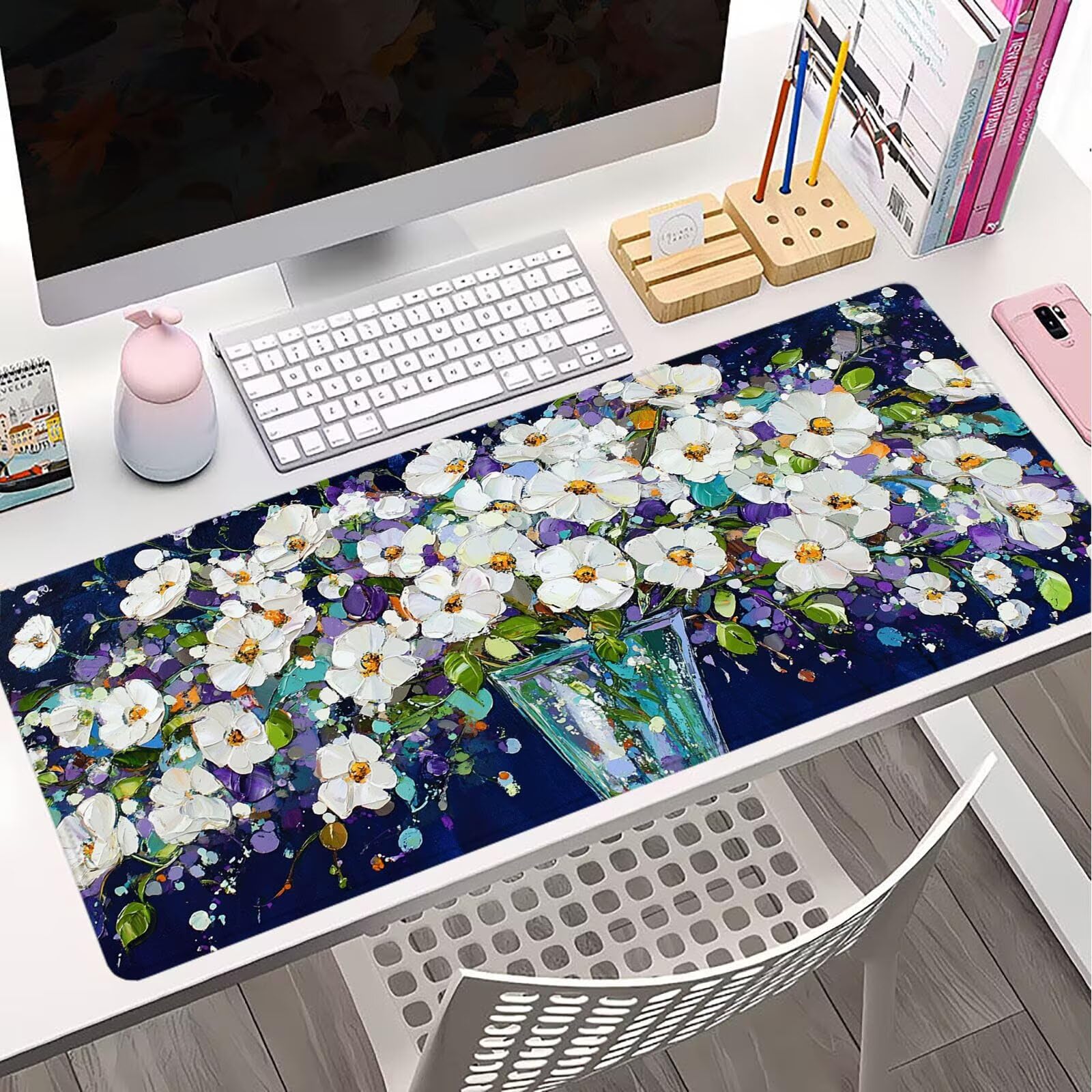 Podkładka pod mysz do gier biała duża podkładka pod mysz XXL 1800 x 900 mm gamingowa podkładka pod mysz fioletowa mata na biurko zwiększona precyzja i prędkość dla stabilnego chwytu na gładkich