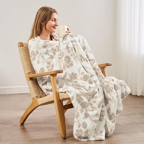 Miniatura 8 de Qeils Manta para sofá, manta de punto súper suave, manta reversible cálida y acogedora, manta de flores mullidas, manta de felpa ligera con