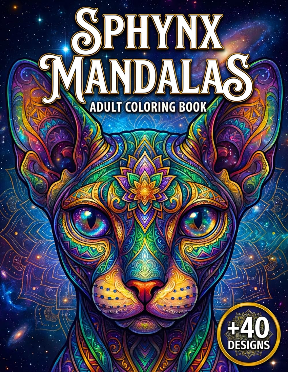 Sphynx Mandala Coloring book +40 Pages: Adult & Kids Cat Designs Stress Relieving Relaxation