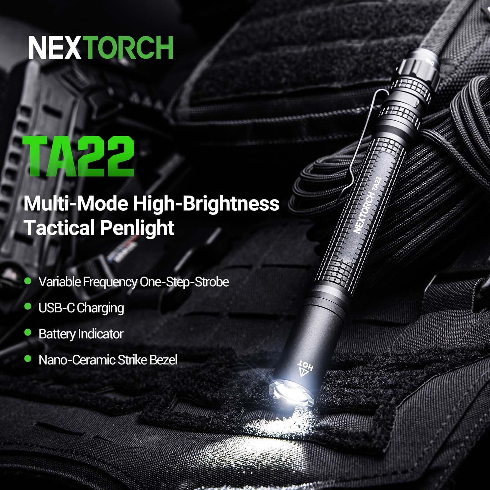 Nextorch TA22 - Linterna táctica recargable, 850 lúmenes, LED EDC de alto brillo, IPX8 impermeable y resistente a los impactos, linterna portátil con clip para bolsillo, hogar, emergencia, seguridad