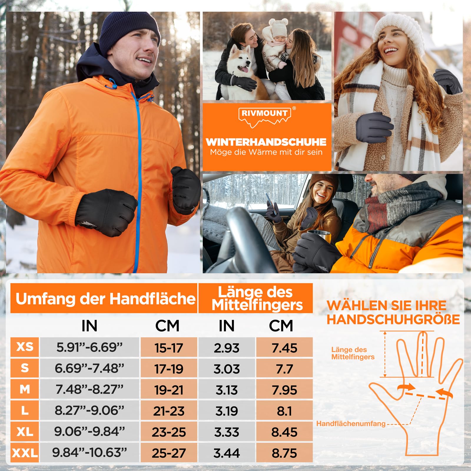 rivmount Gants d'hiver pour Hommes Femmes,Gants Thermiques,Gants de vélo étanches,Gants étanches au Vent à écran Tactile,Gants de Ski Chauds pour la Course,Le Ski,la randonnée,Le vélo,la Moto RG802