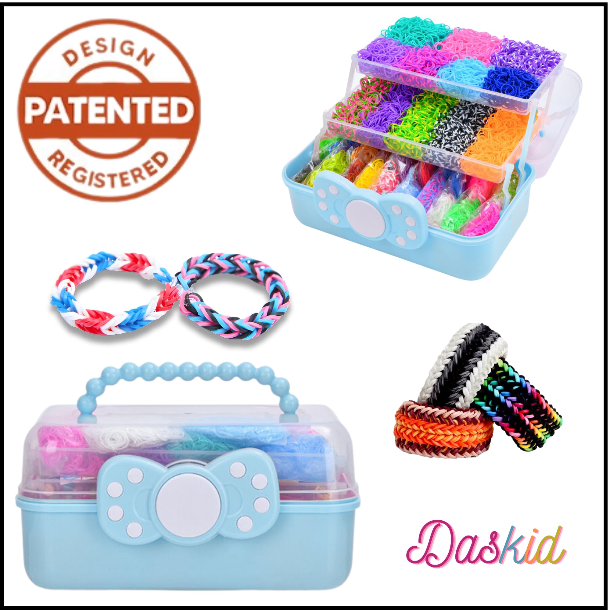 DasKid 17000+ Loom Bands Kit, 40 Vibrant Colors Loom Bands, Rubber Bands Bracelet Making Kit with A,B,C Beads - Image 3