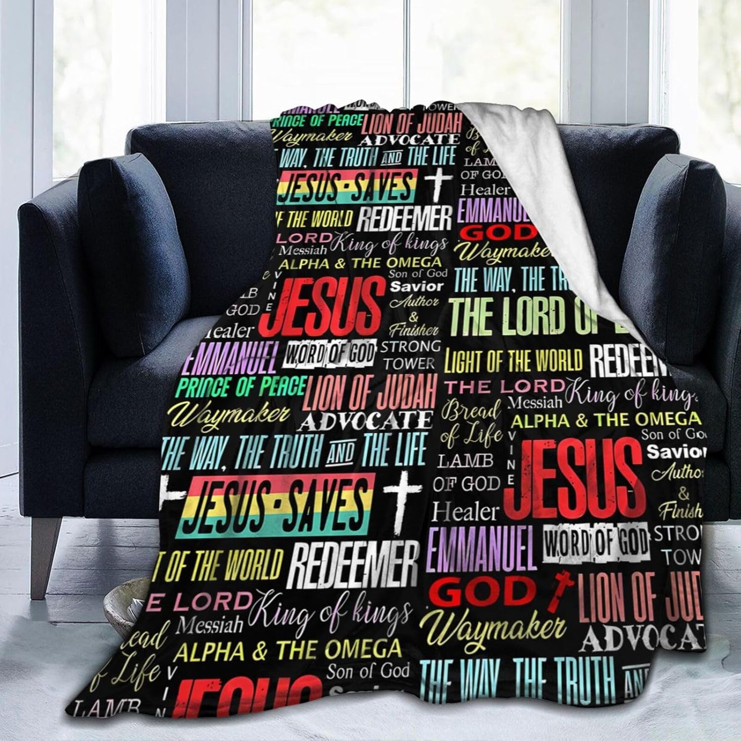 Jesus Cross Blanket Lightweight Cozy Fleece Throw Blankets Soft Warm Plush Christian Blankets and Throws for Couch Sofa Bed Travel Blanket All-Season 80x60 inch