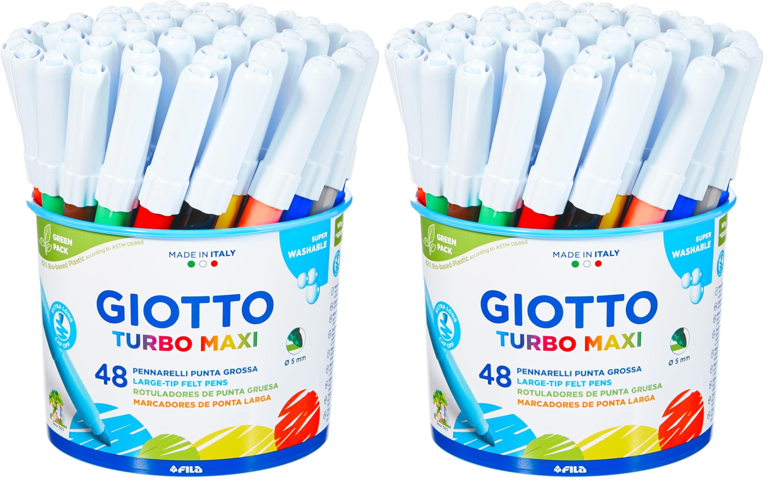 Giotto Turbo Maxi 521400 Marqueurs, Pointe Large, 5 mm, Assortiti, 48 Unité (Lot de 2)