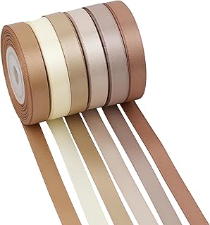 DINDOSAL Champagne Gold Ribbon 3/8" Double Face Satin Ribbon 6 Rolls Assortment Thin Champagne Ribbon for Crafts Silk Ribb...
