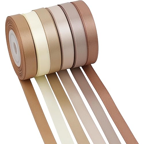 Champagne Gold Ribbon 3/8 Inch, Double Face Satin Ribbon 6 Rolls 60 Yards, Thin Champagne Ribbon for Wedding Invitations, Gift Wrapping, Hair Bows, Crafts, Party Decor