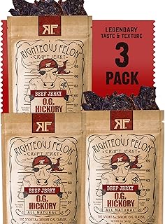 Righteous Felon Beef Jerky - OG Hickory Flavor - All-Natural Jerky - Locally Sourced & Dried Beef Jerky - Low-Sugar, High-Protein, Healthy Snacks - 2 Ounces Each, Pack of 3