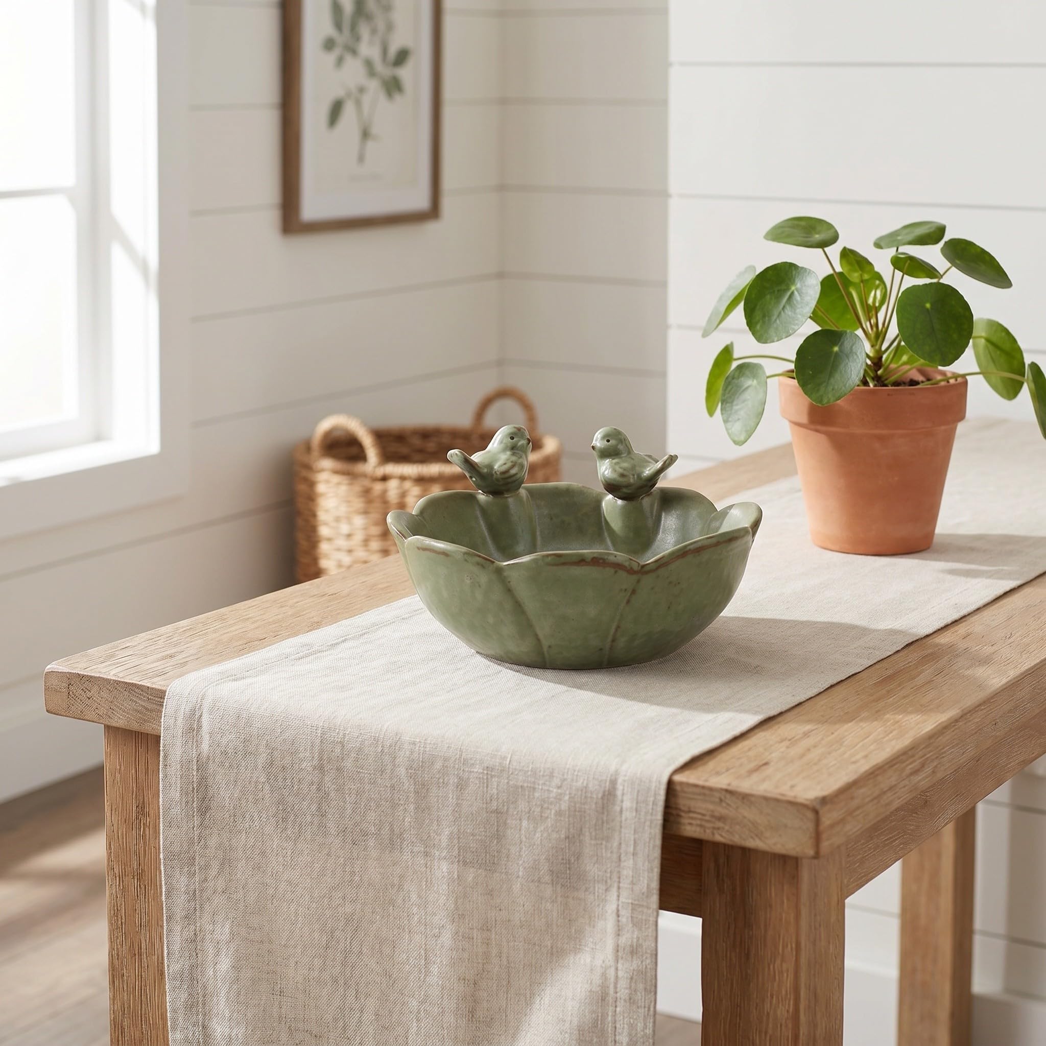 Baño de cerámica para pájaros, para Exteriores, sobre el Suelo - Bandeja de alimentación - Cuenco Decorativo para pájaros, Bebedero para Ardillas, Conejos y Abejas (sin Agujeros)