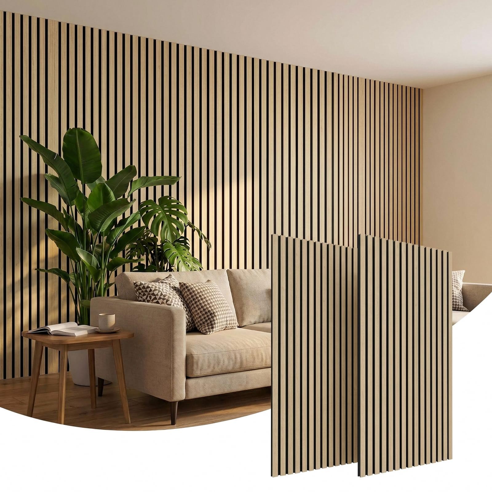 Clevich Set di 2 Pannelli Acustici, Pannelli da Parete 3D in Legno, 1,44 m² | Pannelli Fonoassorbenti Decorativi per Pareti, per camera da letto, ufficio, studio musicale, 120x60x2,1 cm, Rovere Chiaro