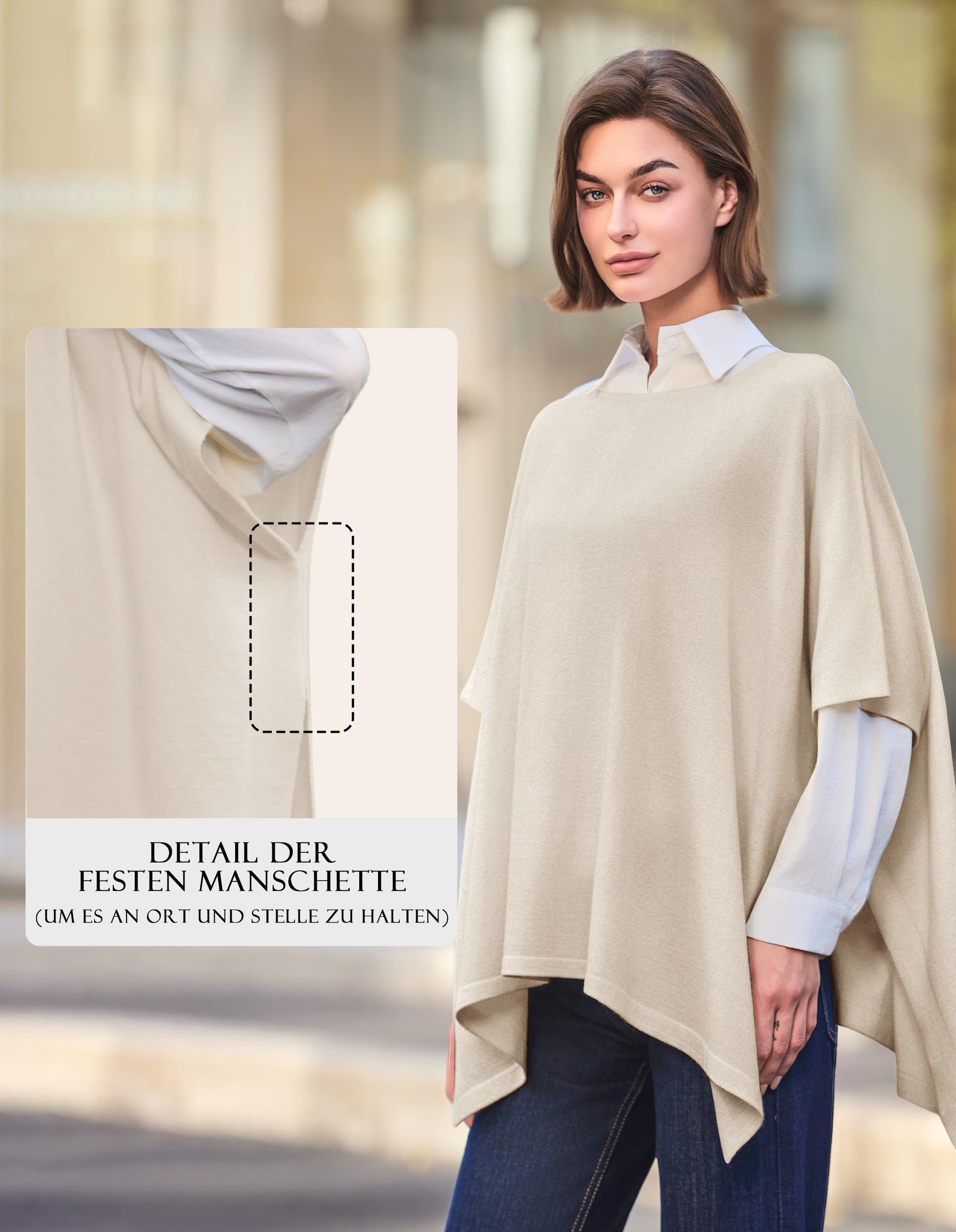 PULI Damski sweter ponczo eleganckie wiskozowe dzianina luźny siedzący ponczo szal