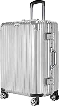 VARNIC Suitcase, Carry Case, Carry Bag, Aluminum Frame, Large, Quiet, Double Casters, Shockproof, 360° Rotation, TSA Dial Lock, Cabin Size, Travel, Business Trip, Silver, Size M (73 l)
