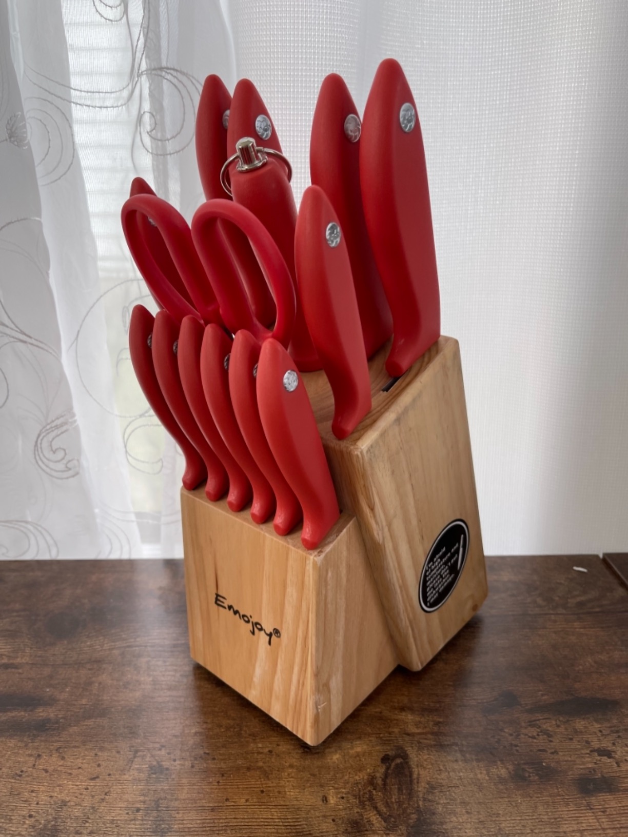 5/mo Finance Knife Set 15Piece Kitchen Knife Set with Block Wooden